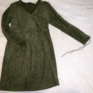 GB olive green dress with lace up sleeves